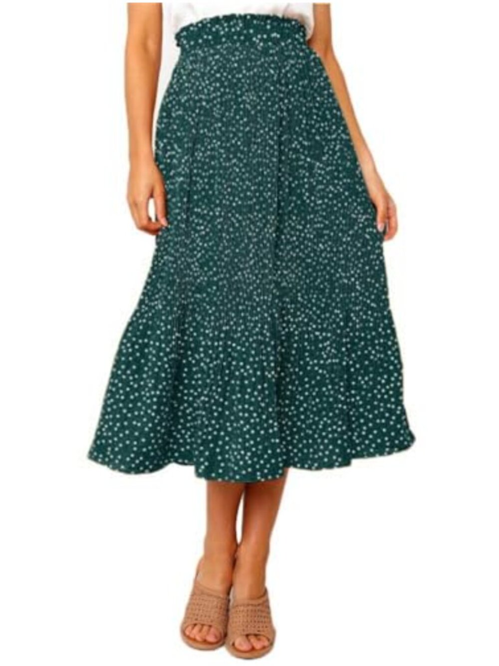 Oyamiki Women's High Waisted Polka Dot Pleated Long Swing Skirt A Line Midi